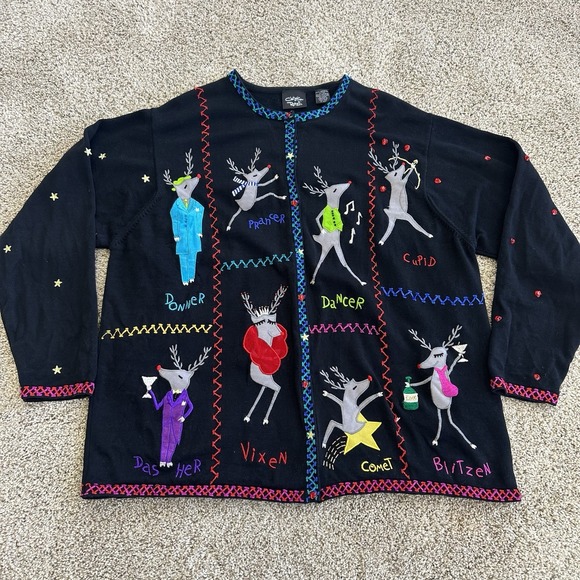 Christina Rotelli Sweaters - Christina Rotelli Womens 2X XXL Christmas Embelished‎ Sweater Cardigan Reindeer